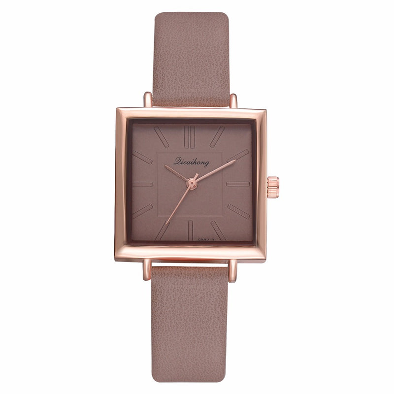 Simple Square Dial PU Leather Strap Women Fashion Ladies Dress Bracelet Quartz Watch