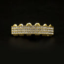 Hip-Hop Teeth Top Bottom Grills Dental Three Rows Diamond Trendy Cosplay Teeth Caps