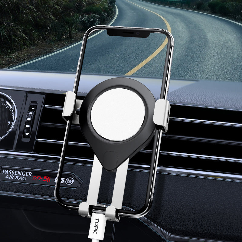 TOPK Metal Gravity Linkage Automatic Lock Air Vent Car Phone Holder For 4.5-6.5 Inch Smart Phone for iPhone for Samsung Xiaomi Redmi Note 8