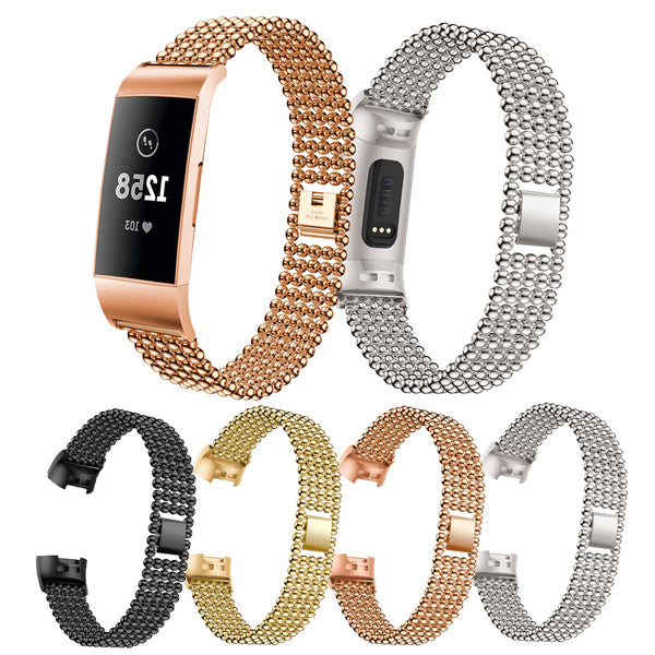 Bakeey Five Beads Round Solid Stainless Steel Watch Band for Fitbit charge 3 Smart Watch