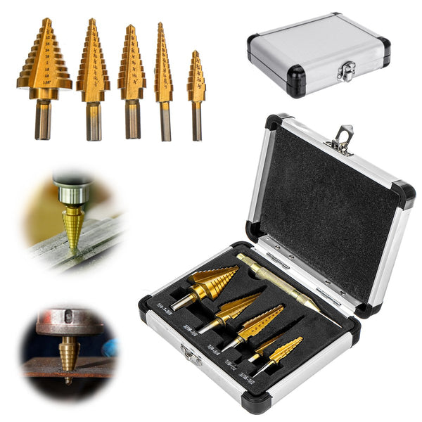 6Pcs Titanium Drill Bit Set Steel Step Drill Bits Cone Multiple Hole 50 Sizes with Case Kit