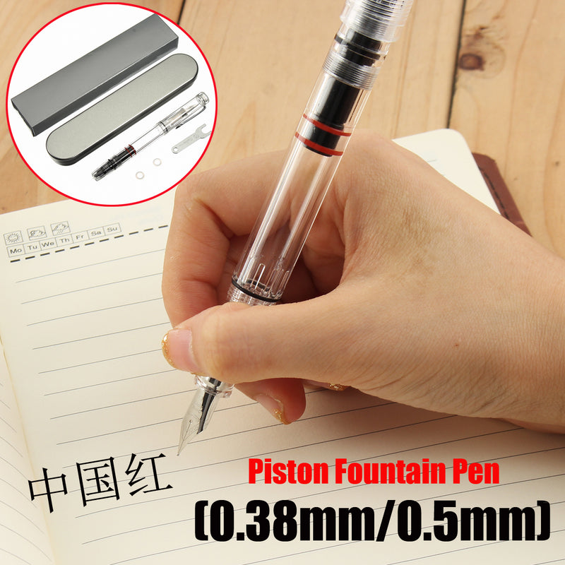 Caliarts Ego Demonstrator Transparent Piston Fountain Pen Big Ink Volume 0.38mm/0.5mm Nib Fountain Pen