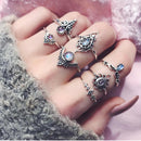 7Pcs Retro Ethnic Style Openwork Gem Joint Ring