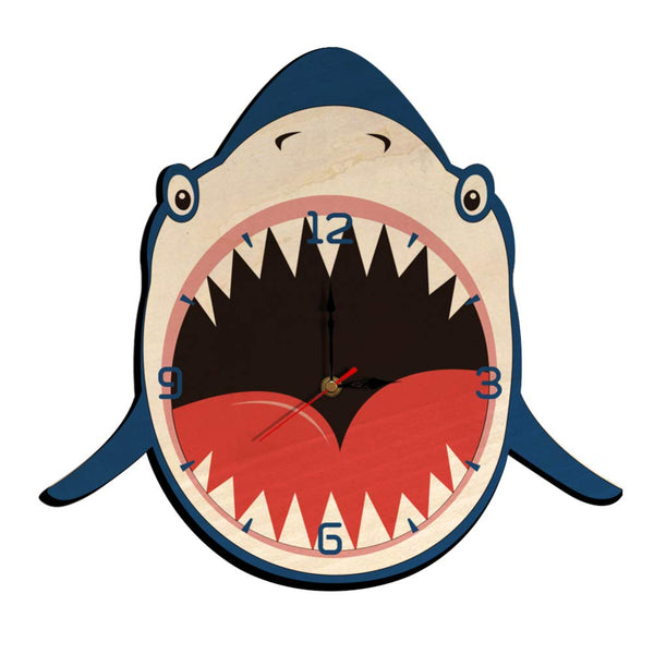 Creative Wooden Hang Clock Shark Shape Wall Watch Silent Mute Clock for Kids Bedroom Wall Decoration Wall Clock