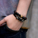 12 Constellation Stainless Steel Buckle Cowhide Leather Rope Woven Men's Bracelet