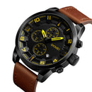 SKMEI 1309 Men Watch Fashion Leather Strap Three Smal Dials Stopwatch Male Quartz Wrist Watch