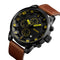 SKMEI 1309 Men Watch Fashion Leather Strap Three Smal Dials Stopwatch Male Quartz Wrist Watch