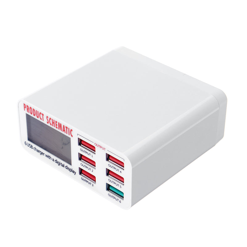 Digital USB Charger 6 Multi Port Fast Charging Station High Speed Desktop Travel