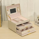 3 Layers Drawer With Mirror Velvet Jewelry Box Necklace Ring Storage Organizer Case