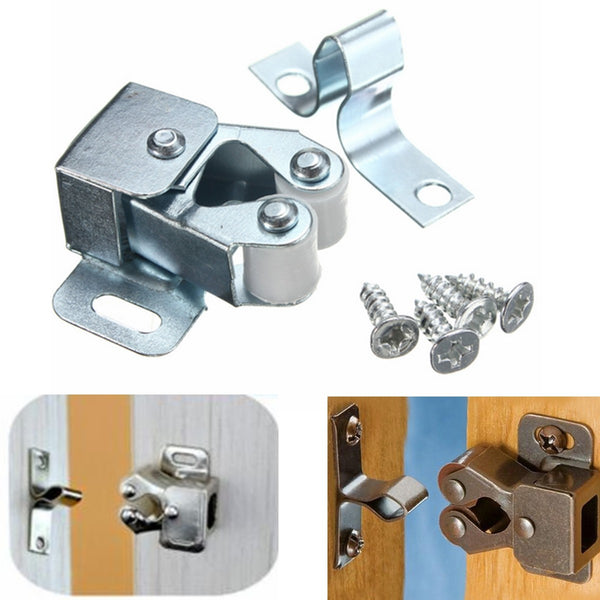 Silver Roller Catch Cupboard Cabinet Door Latch Twin Double Catches with Screws