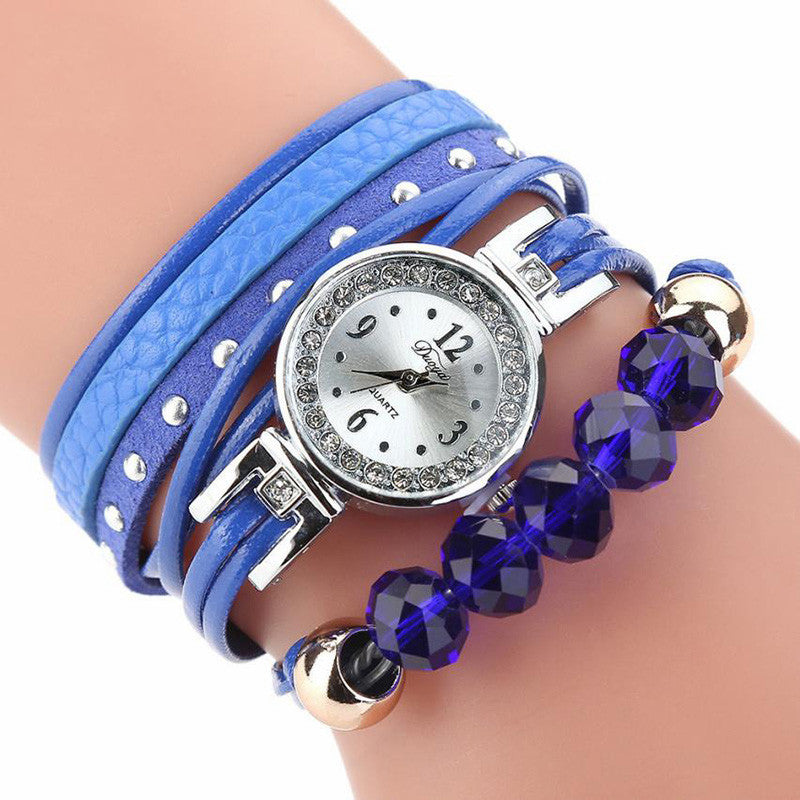 DUOYA D214 Crystal Casual Style Women Bracelet Watch Gift Leather Strap Quartz Watch