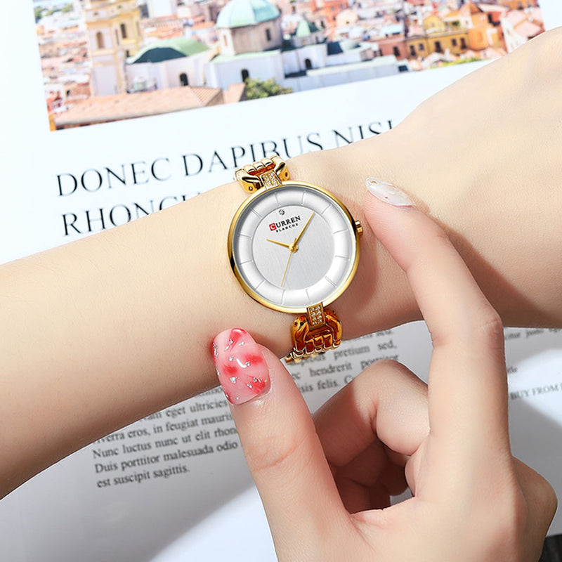 CURREN 9052 Rhinestone Elegant Design Women Wrist Watch Casual Style Quartz Watch