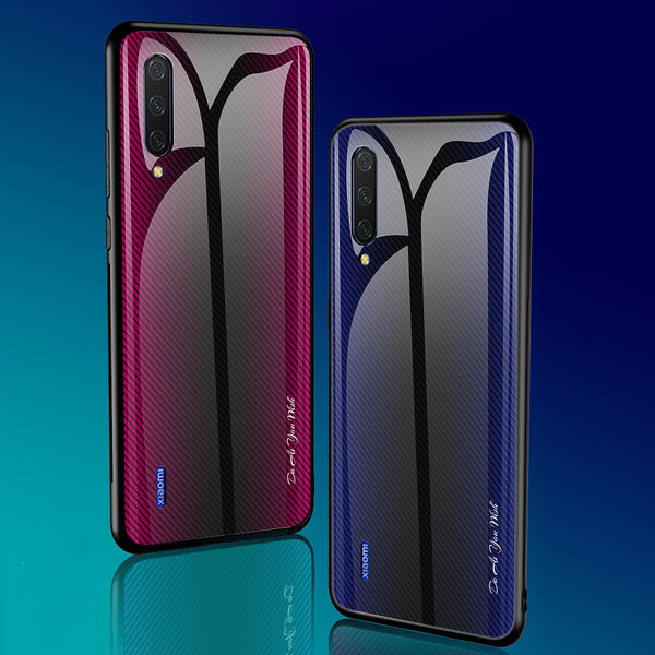 Bakeey Carbon Fiber Gradient Color Shockproof Tempered Glass Protective Case for Xiaomi Mi9 Mi 9 Lite / Xiaomi Mi CC9