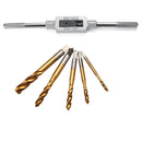 Drillpro M3-M12 Hand Spanner with 5pcs Titanium Coated M3-M8 Spiral Screw Tap Set