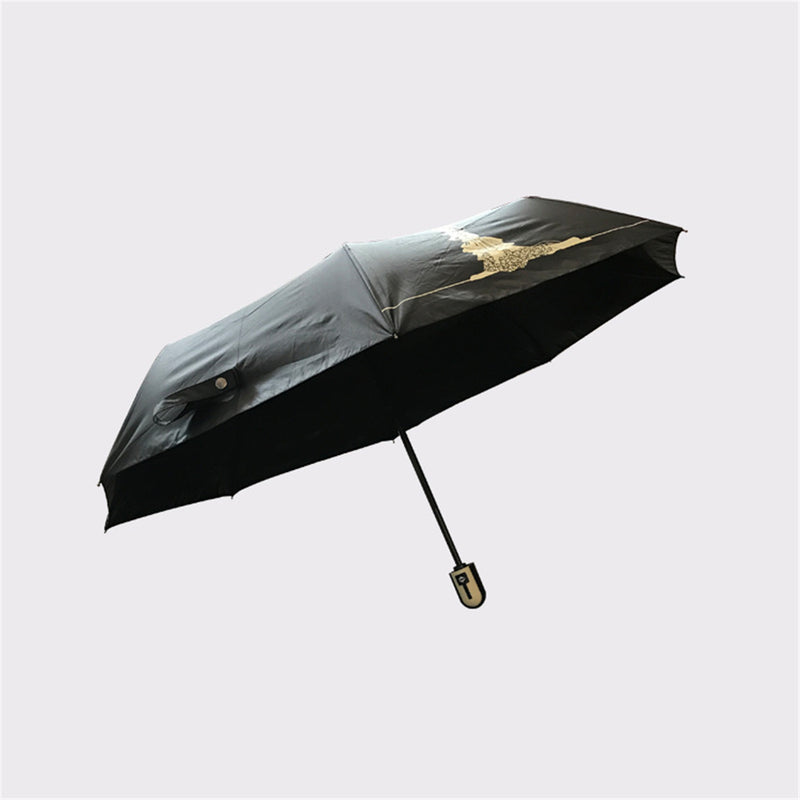 Automatic 3 Folding Anti-UV Sun Umbrella Rain Umbrella Outdoor Camping Hiking Traveling Woman Umbrellas-Black