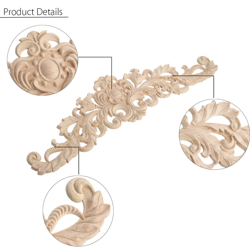 Wood Carved Applique Frame Onlay Furniture Decoration Unpainted 401x112x9mm