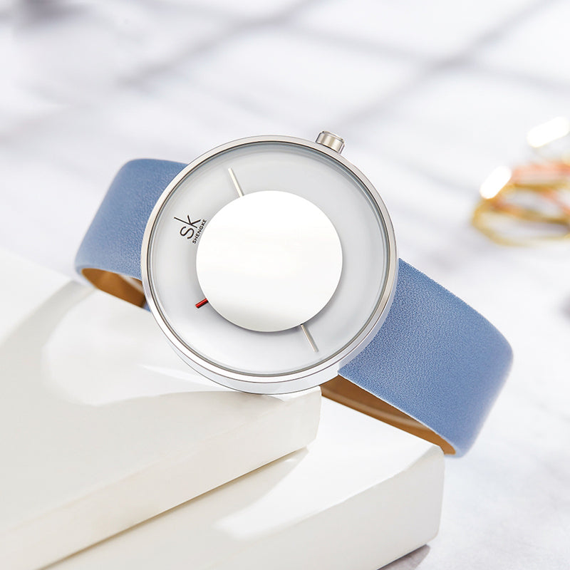 SHENGKE SK K0107 Simple Dial Small Circle Pure Color Band Women Fashion Quartz Watch
