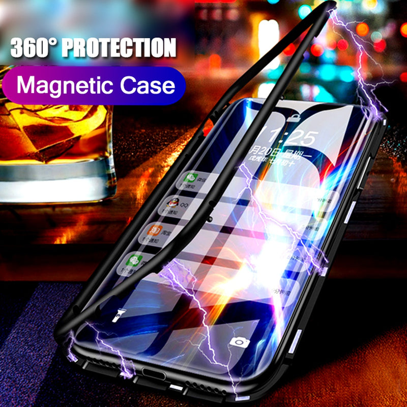 Bakeey 360 Magnetic Adsorption Flip Metal Tempered Glass Protective Case for Xiaomi Redmi Note 5 / Redmi Note 5 PRO