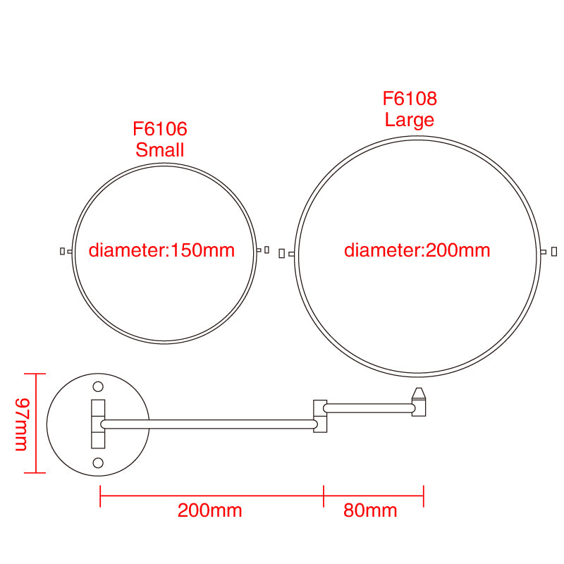 FRAP F6106 and F6108 Wall Mounted Chrome Finished Bathroom Accessories Mirrors Adjustable Distance