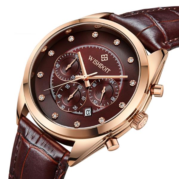 WISHDOIT WSD-006 Fashion Men Quartz Watch Luxury Leather Strap Waterproof Wrist Watch