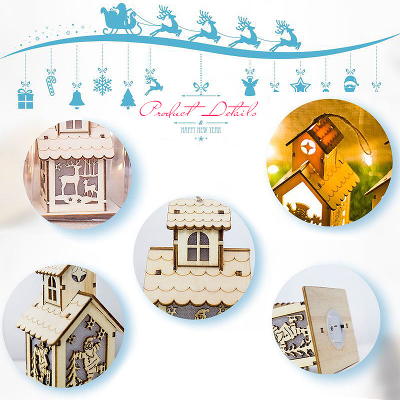 LED Christmas Wooden House Tree Night Light Decoration Hanging Ornament Holiday Cabin Gift