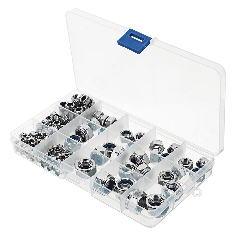 Suleve MXSN4 170Pcs 304 Stainless Steel Lock Nut Assortment M3/4/5/6/8/10/12 Nylon Insert Locknut