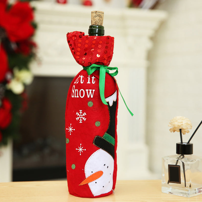 Sequined Bottle Cover Bag Santa Claus Elk Snowman Christmas Table Decorations