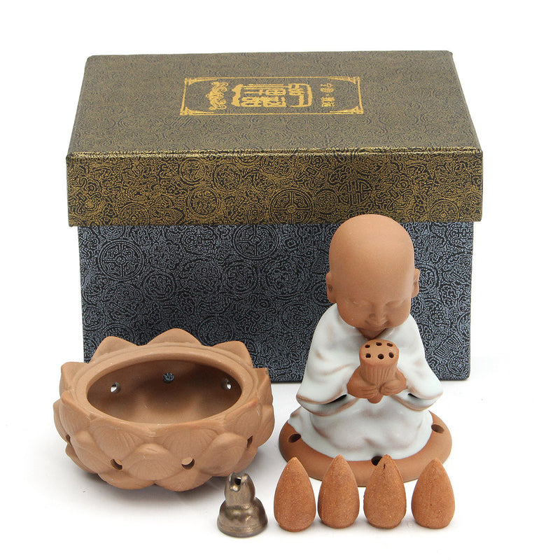 Ceramic Incense Burner Backflow Holder Porcelain Monk Bonze Stove Home Decor