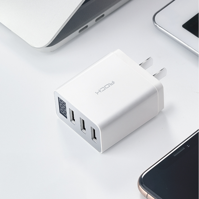ROCK 3.1A Three USB Port Fast Charging Digital Display US Plug USB Charger Adapter For iPhone X XS XR XIAOMI HUAWEI MI8 MI9 S10 S10+