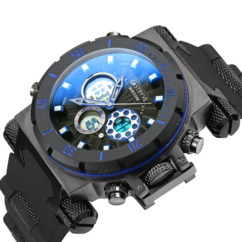 STRYVE S8015 5ATM SWISS Movement Chrono Date Week  Dual Display Digital Watch