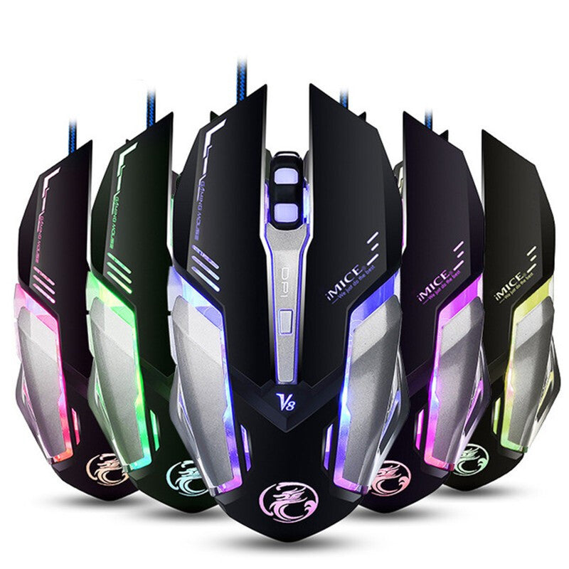 IMICE V8 USB Wired RGB Gaming Mouse 4000DPI Macro Programming 6D Optical Mechannical Computer Gamer Mouse for Laptop PC Computer