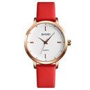 SKMEI 1457 Women Fashion Simple Dial Rose Gold Case Leather Strap Quartz Watch