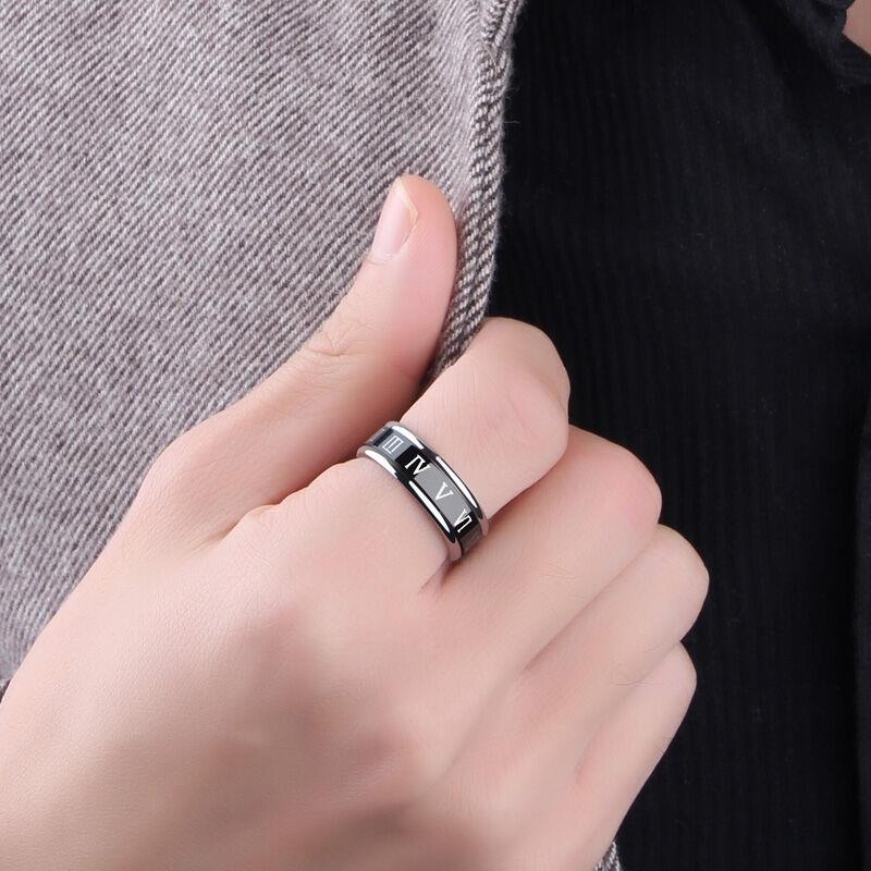 Roman Numerals Rotatable Stainless Steel Men Ring Retro Jewelry Gift