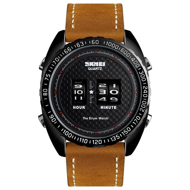 SKMEI 1516 Business Style Creative Dial Minute Hour Adjust Leather Strap Waterproof Quartz Watch Men Watch