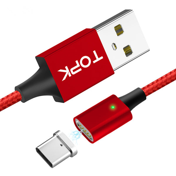 TOPK F-Line2 LED Magnetic Type C Braided Fast Charging Data Cable 1M For Phone Tablet