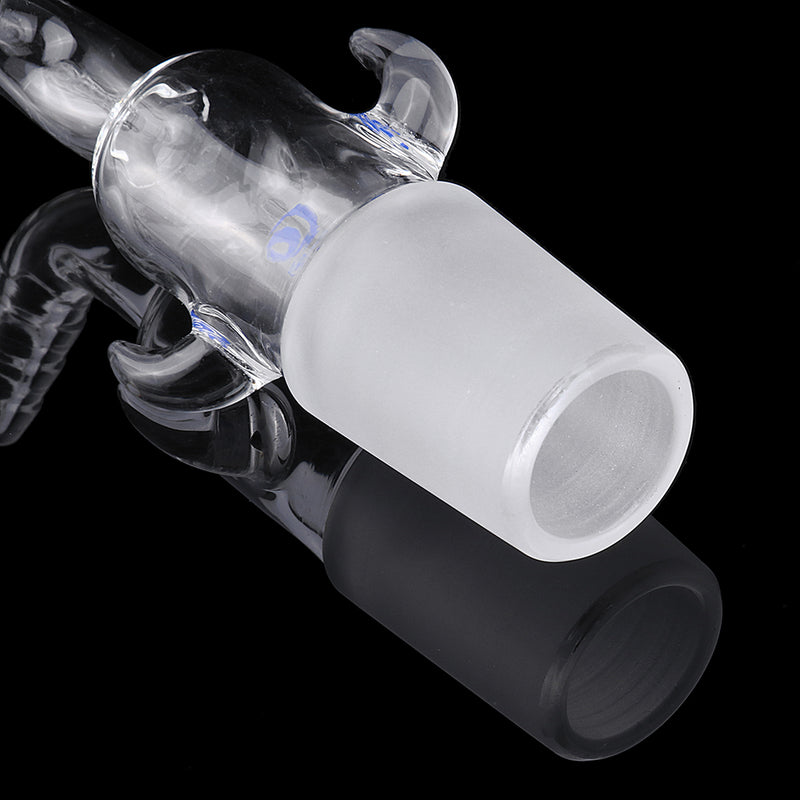 24/29 Glass Vacuum Adapter Air Exhaust Connector Right Angle Bend Two Sides Ears Ground Joint to Hose Connection
