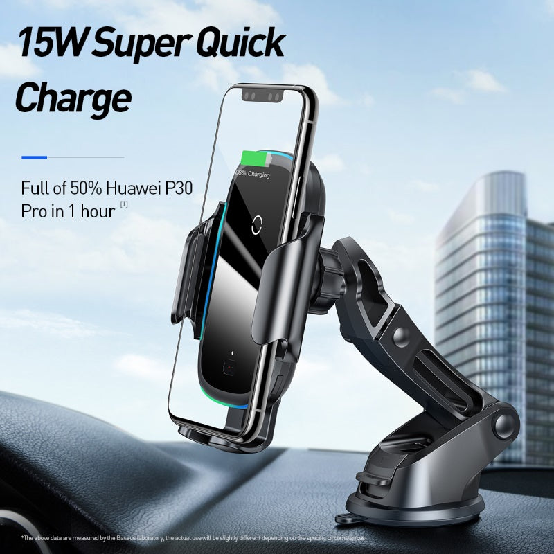 Baseus 15W Wireless Charger Infrared Induction Smart Sensor Air Vent Dashboard Car Phone Holder For 4.7-6.5 Inch Smart Phone For iPhone 11 For Samsung