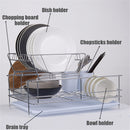 Dish Drainer 2 Tiers Stainless Steel Kitchen Washing Up Rack Holder & Drip Tray Kitchen Storage Rack