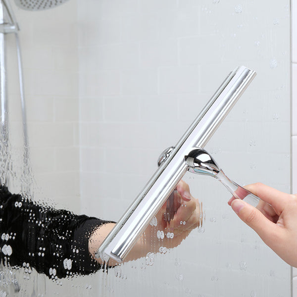 Clear Suction Attach Bathroom Shower Window Squeegee 12'' Blade Stainless Steel Plastic Cleaning Brush