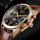 LIGE 9852 Waterproof Luminous Display Men Wrist Watch Fashion Leather Strap Quartz Watch