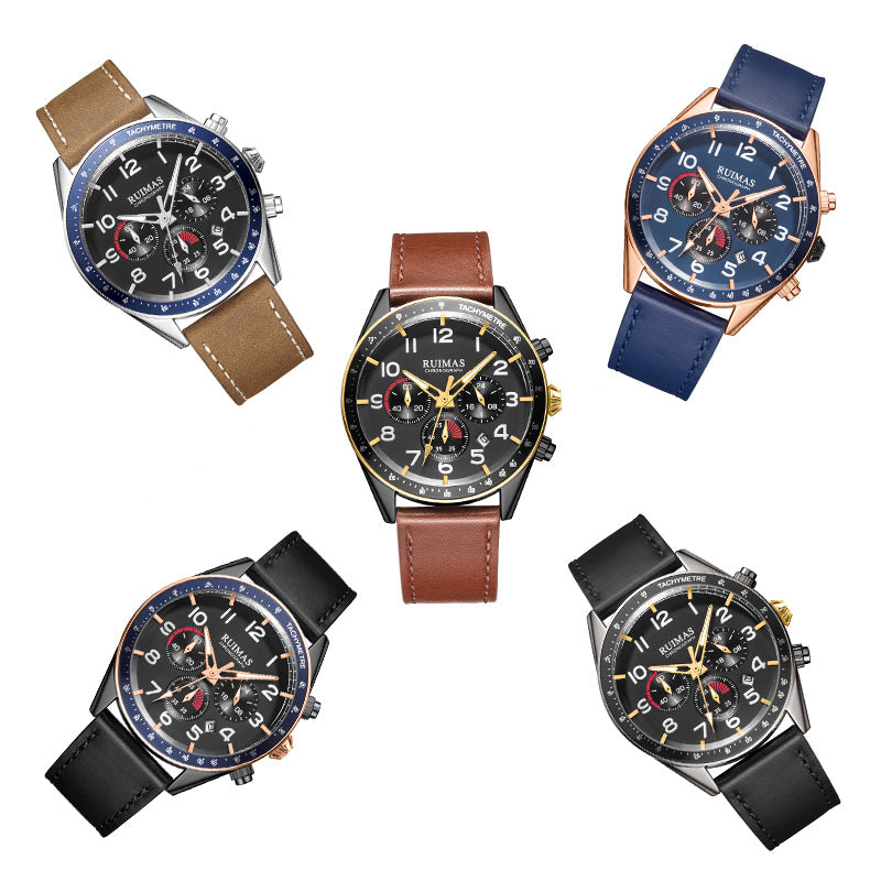 RUIMAS 574 Sport Men Watch 3ATM Waterproof Luminous Display Leather Strap Quartz Watch