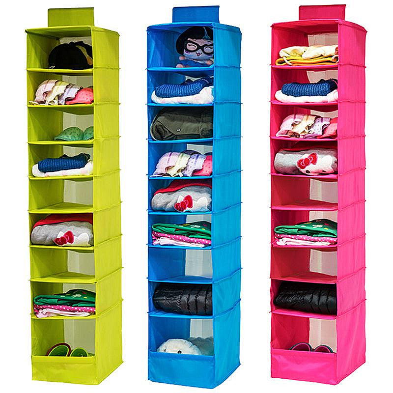 9 Shelves Hanging Closet Wardrobe Clothes Rack Storage Organizer Bag Blanket