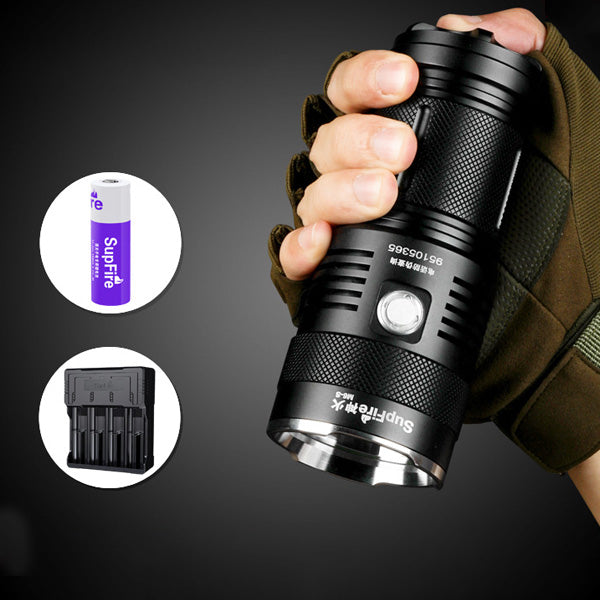SupFire 1100 Lumens Flashlight 18650 Battery 5 Modes Portable Work Lamp With 4x18650 Battery Charger