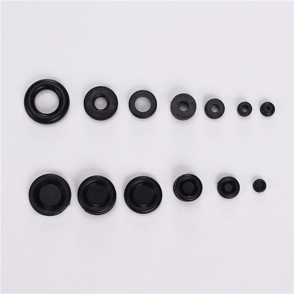 125pcs Wiring Cable Black Rubber Grommets Assortment Kit