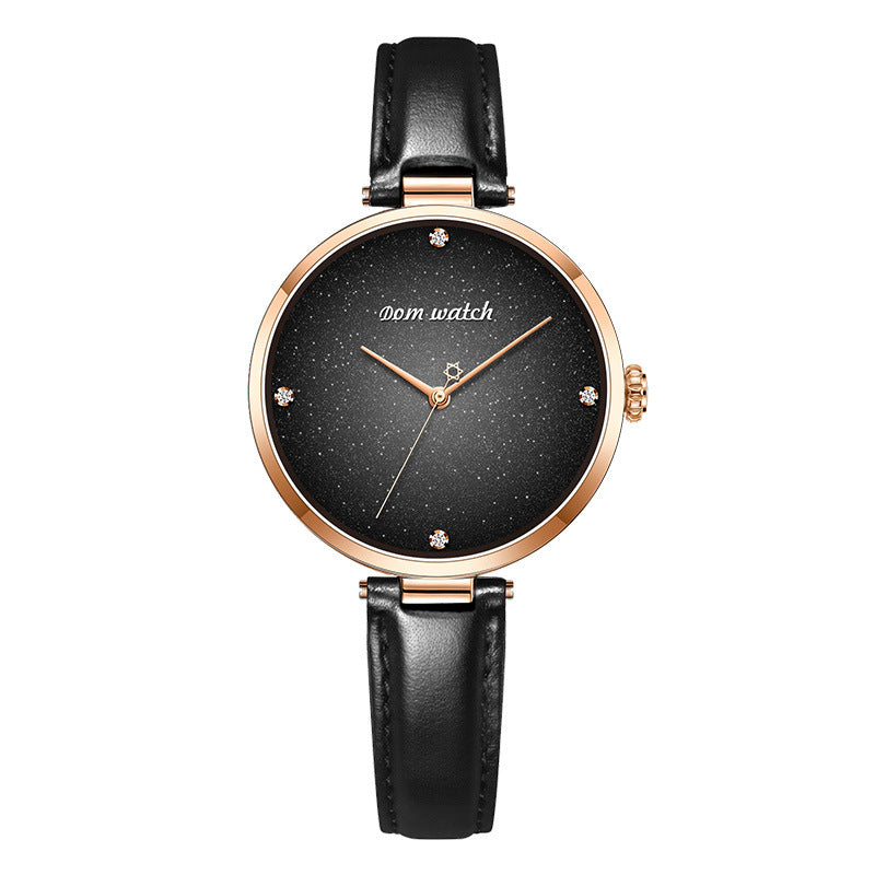 DOM G-1292 Casual Women Watch Waterproof Starry Sky Dial Super Slim Quartz Watch