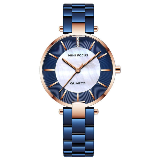 MINI FOCUS MF0224L Elegant Dress Analog Clock Metal Strap Fashion Women Watch Quartz Watch