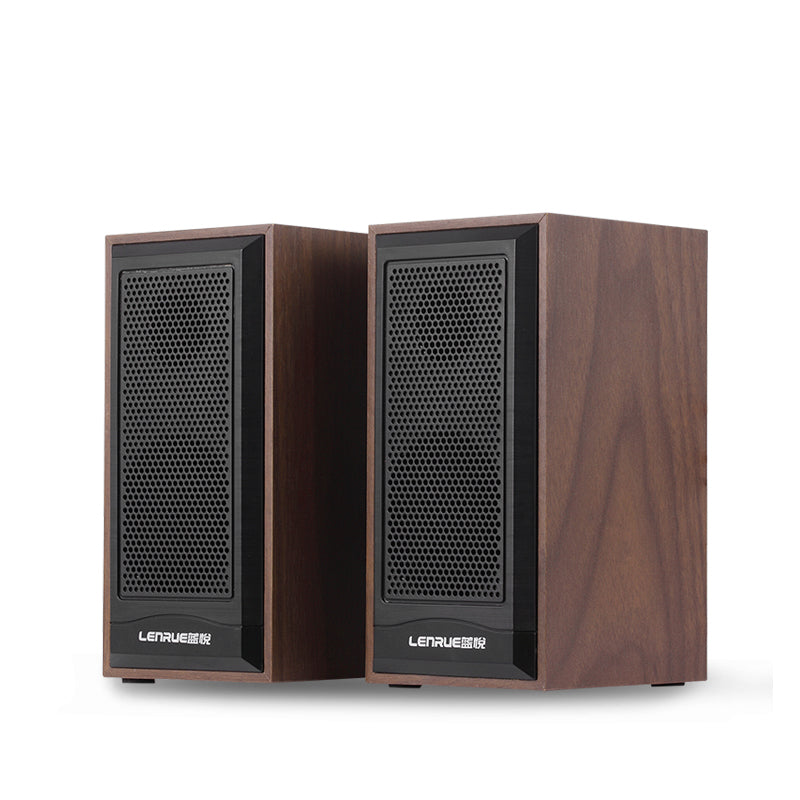 LEnRuE V2200 Wooden Mini Computer Speaker 2.0 Stereo Bass Double Desktop Speakers
