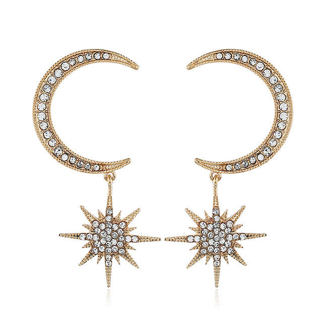 Fashion Moon Stars Six Mans Stars Full Diamond Cool Earring Set