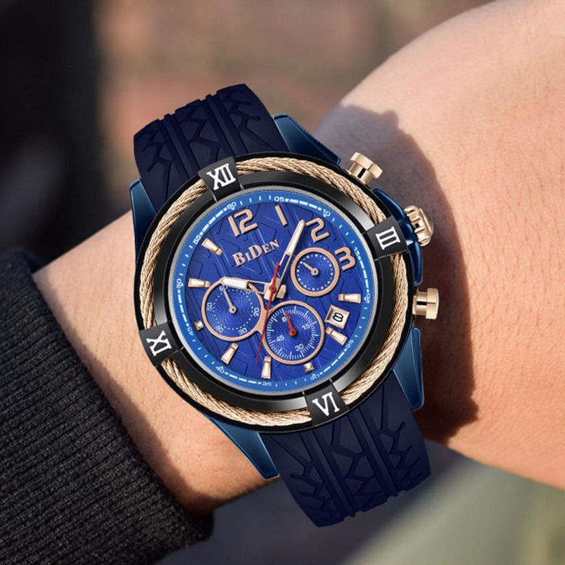 BIDEN 0316 Silicone Watch Band Men Wrist Watch Calendar Sport Quartz Watches