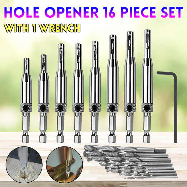 16Pcs Woodworking Hinge Hole Puncher Opener Twist Drills With Wrench